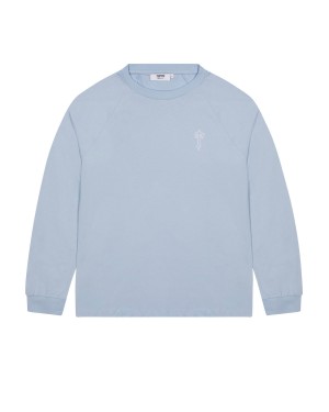 Light Blue Mens Trapstar Foundation LS T-Shirt | PEB-830271