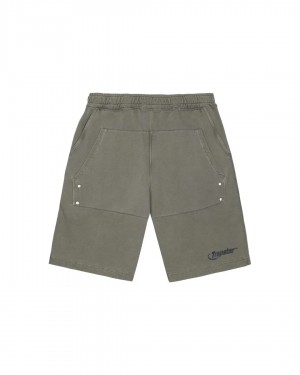 Olive Mens Trapstar Hyperdrive Reinforced Rivet Shorts | IBO-025396