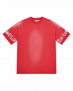 Red Mens Trapstar Script T-Shirt | MXP-259136