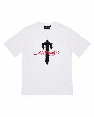 White Mens Trapstar X Ed Hardy Ironagte T-Shirt | RLD-063829