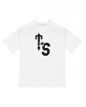 White / Black Mens Trapstar Ts Star T-Shirt | ASI-316975