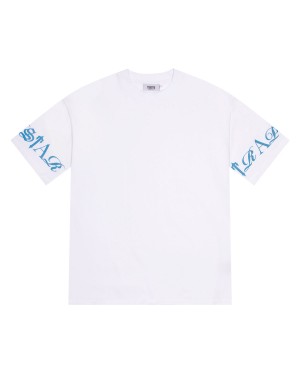 White / Blue Mens Trapstar Script T-Shirt | QDS-681429