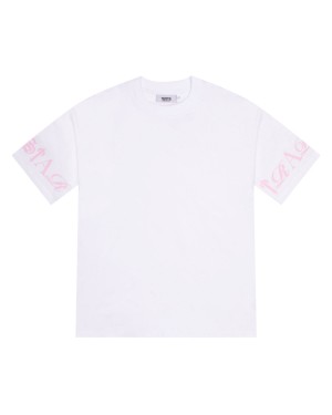 White / Pink Mens Trapstar Script T-Shirt | OFT-872165