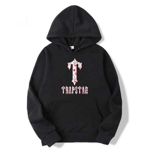 Black Mens Trapstar Flowers Pattern Hoodie | DJB-274183