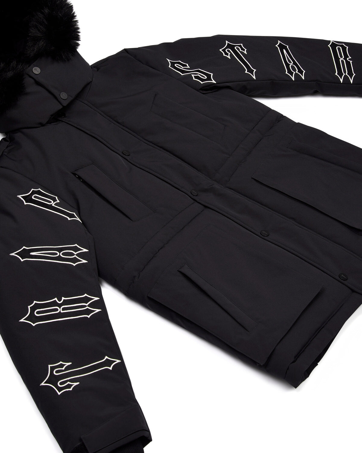 Black Mens Trapstar Hooded Irongate Coats | SNG-792486