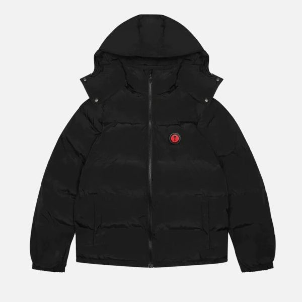 Black Mens Trapstar Irongate Detachable Hooded Puffer Jackets | QCA-854716