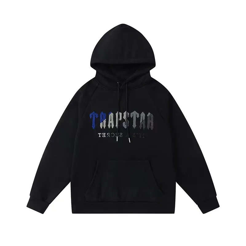 Black Mens Trapstar It’s A Secret Blue-Gray Logo Hoodie | UHC-790215