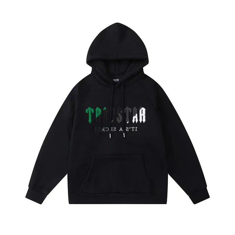 Black Mens Trapstar It’s A Secret Green-Gray Logo Hoodie | ZYS-415728