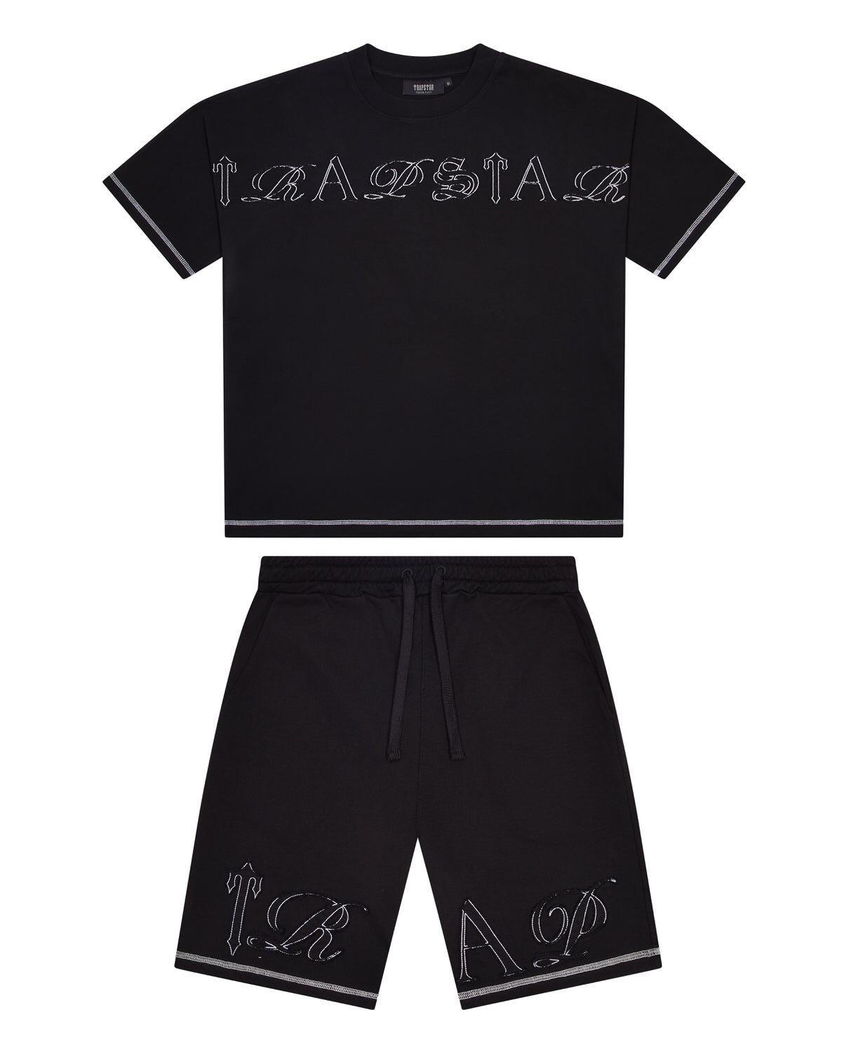 Black Mens Trapstar Patchwork Script Shorts | NUQ-072153