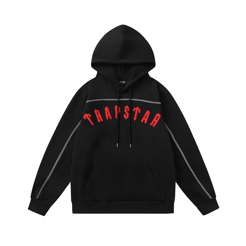 Black Mens Trapstar Red Logo Hoodie | BAK-139076