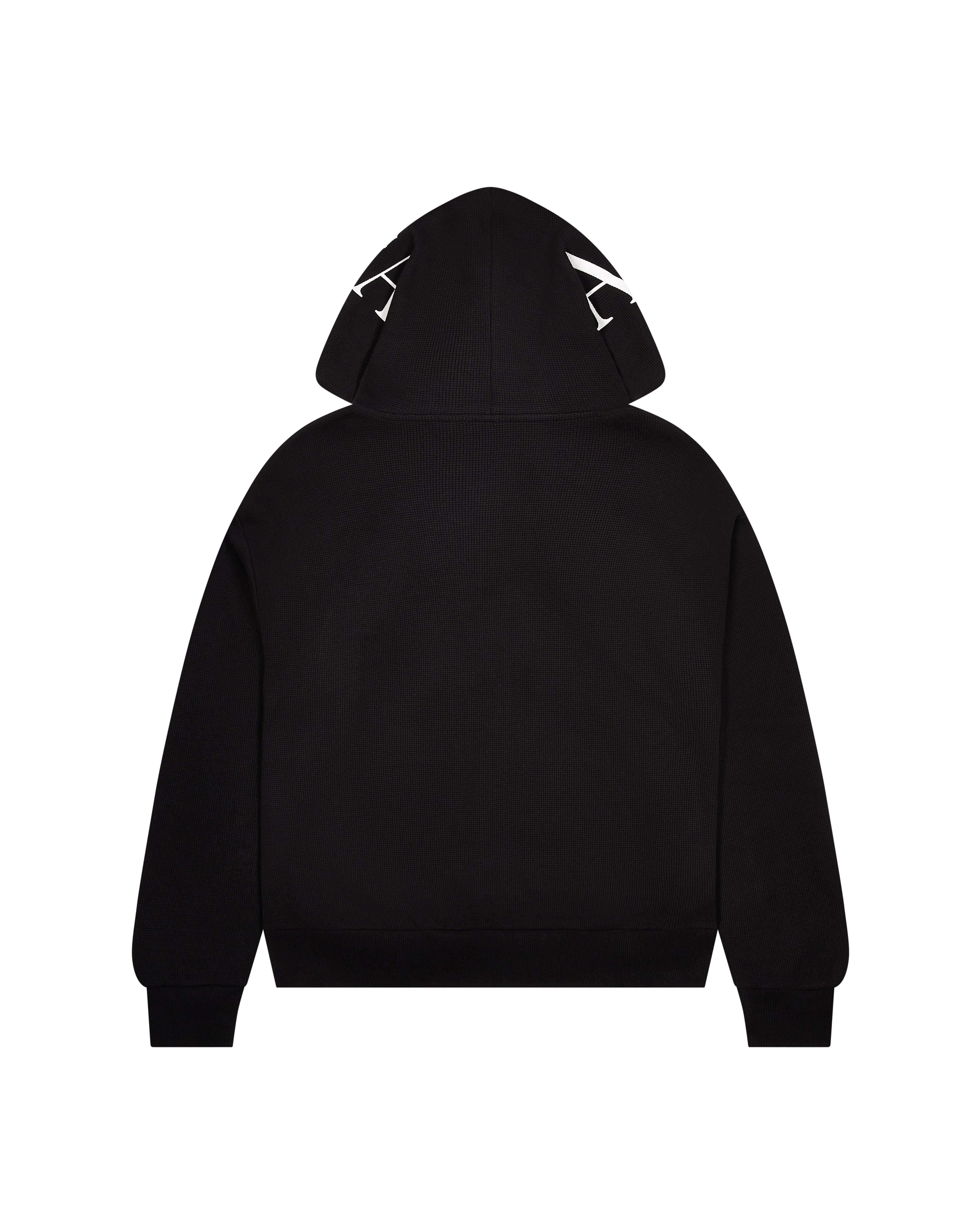 Black Mens Trapstar Script Waffle Hoodie | RXC-630948