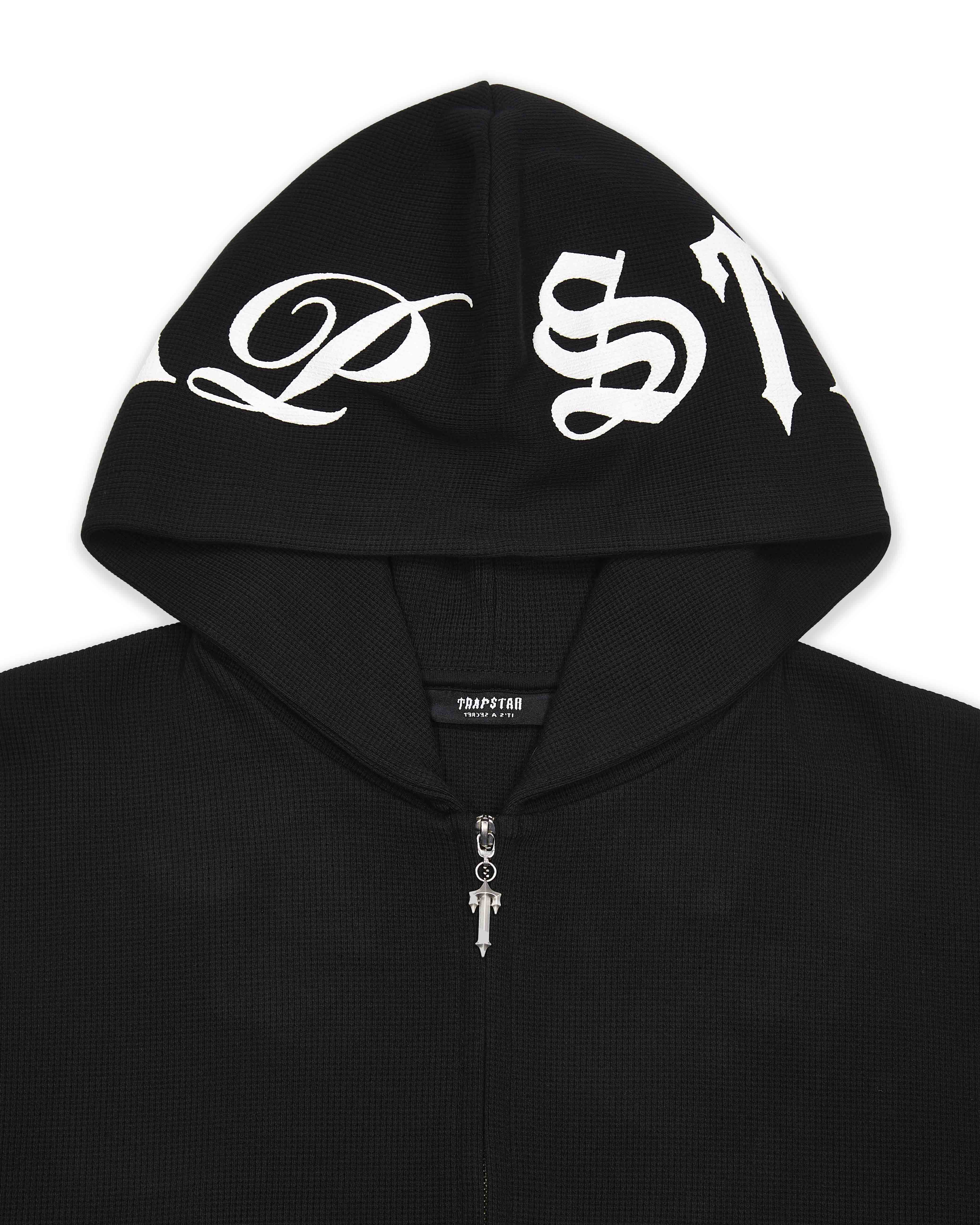 Black Mens Trapstar Script Waffle Hoodie | RXC-630948