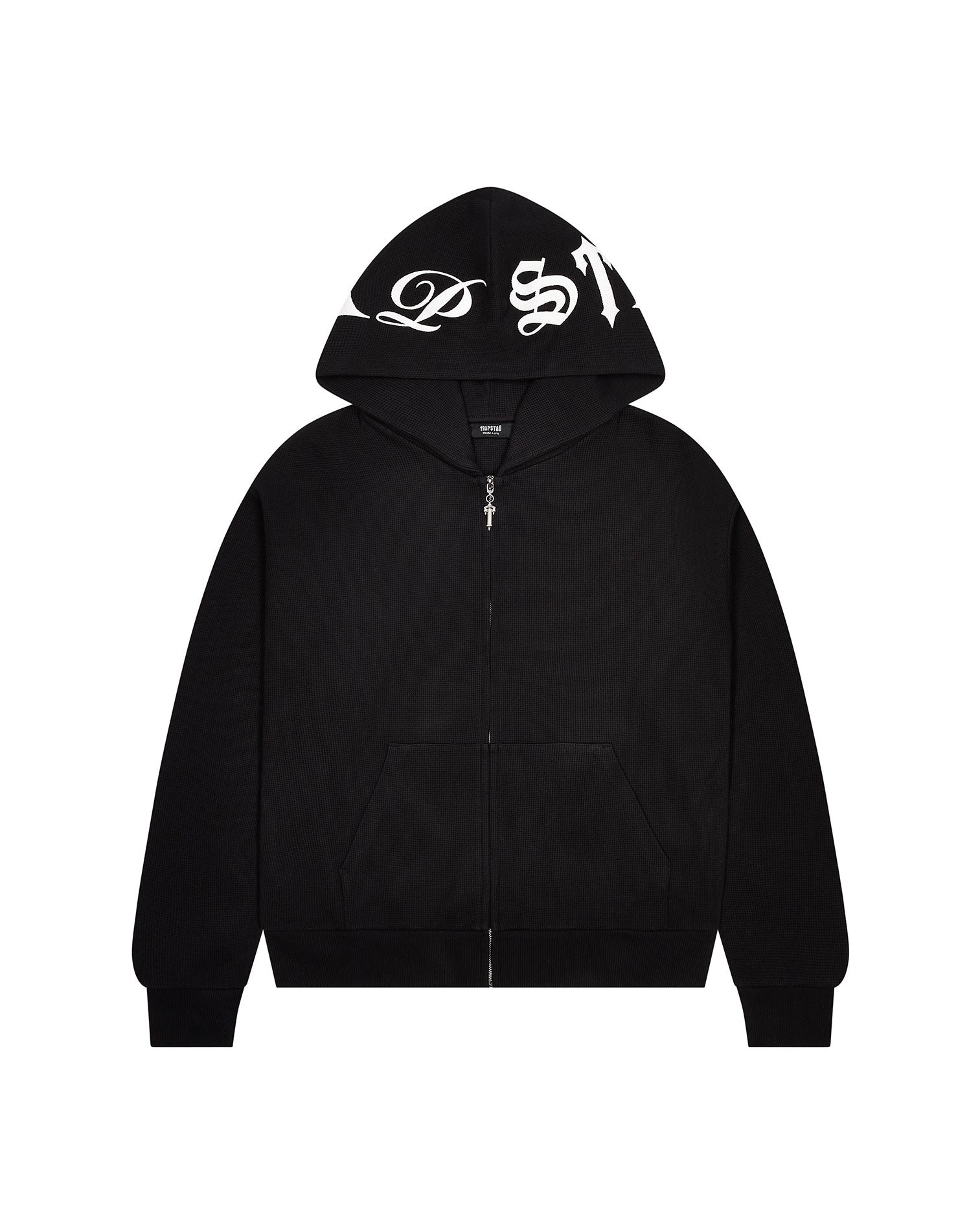 Black Mens Trapstar Script Waffle Hoodie | RXC-630948