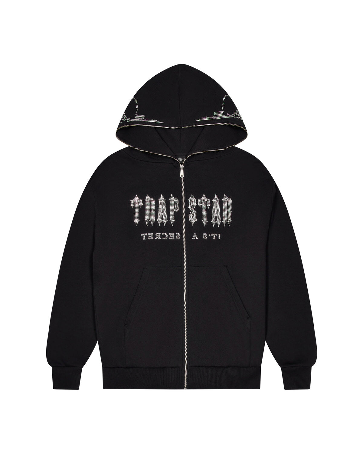 Black Mens Trapstar Skull Decoded Diamante Hoodie | OCT-932180