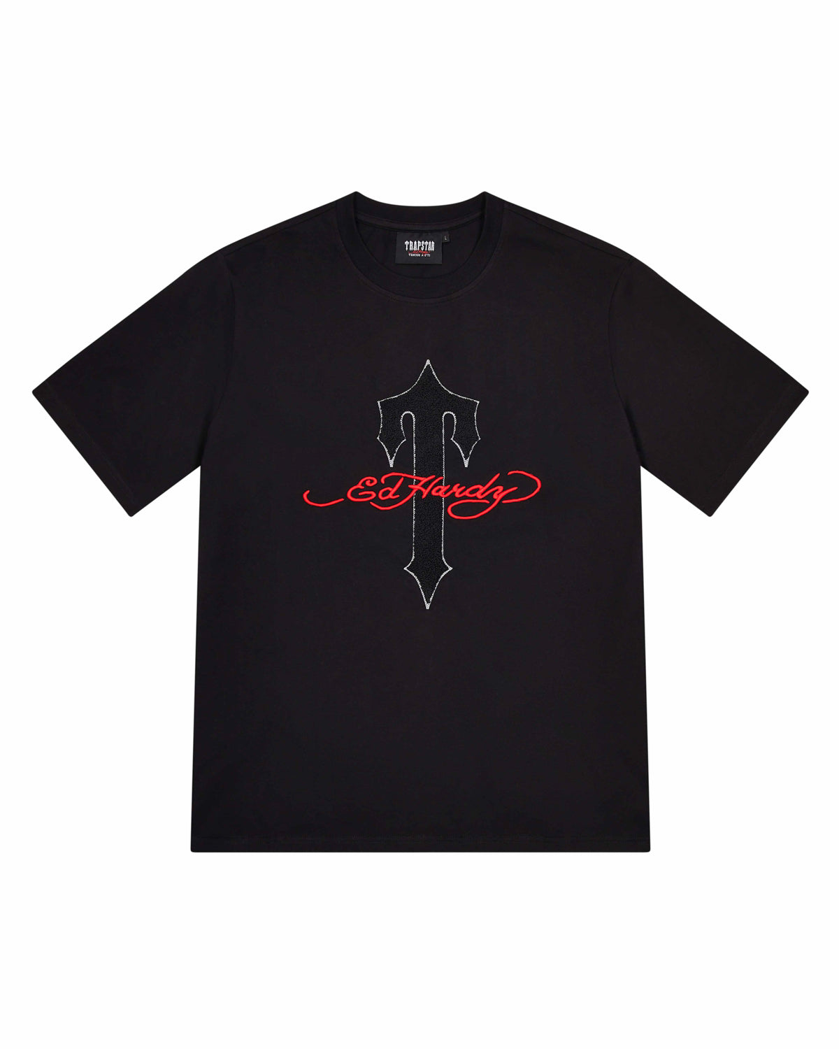 Black Mens Trapstar X Ed Hardy Ironagte T-Shirt | JTN-370694