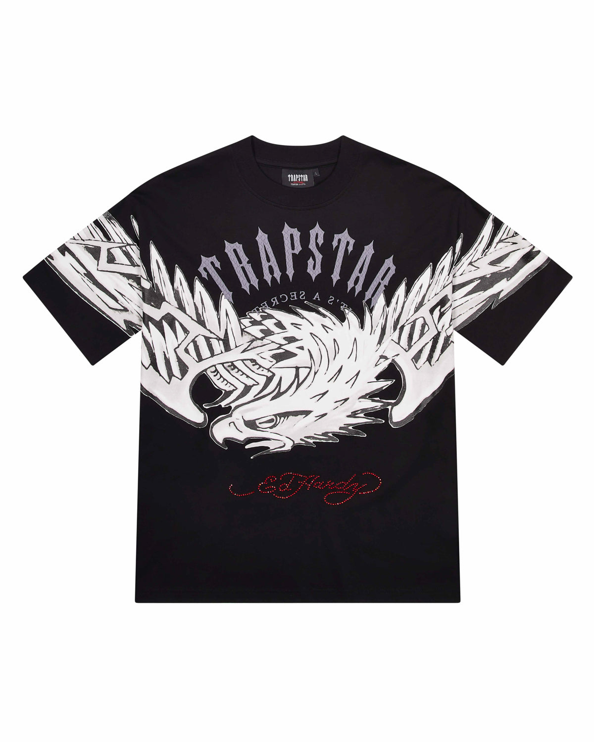 Black Mens Trapstar x Ed Hardy Arched Eagle T-Shirt | BRE-035217