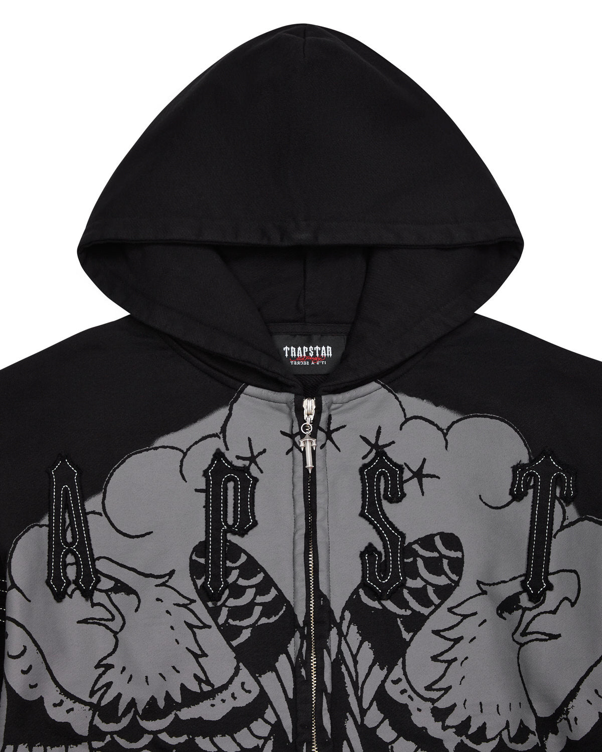 Black Mens Trapstar x Ed Hardy Irongate Zip Through Hoodie | RFB-849762