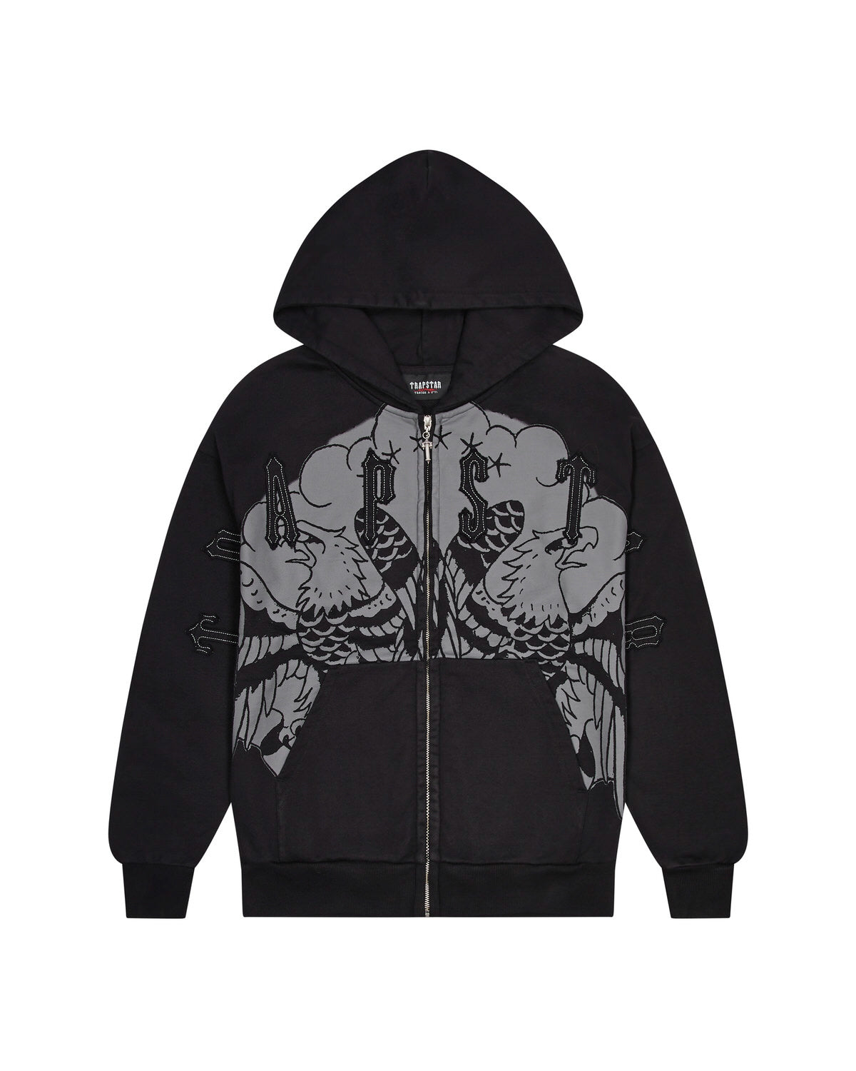 Black Mens Trapstar x Ed Hardy Irongate Zip Through Hoodie | RFB-849762