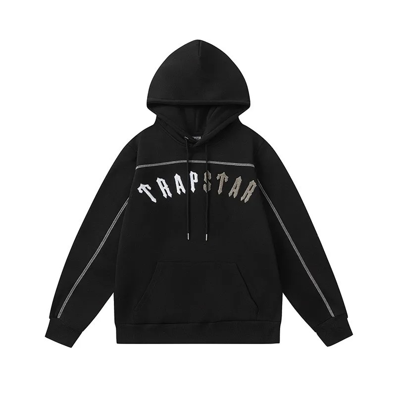 Black Mens Trapstar White-Gray Logo Hoodie | EOR-570381