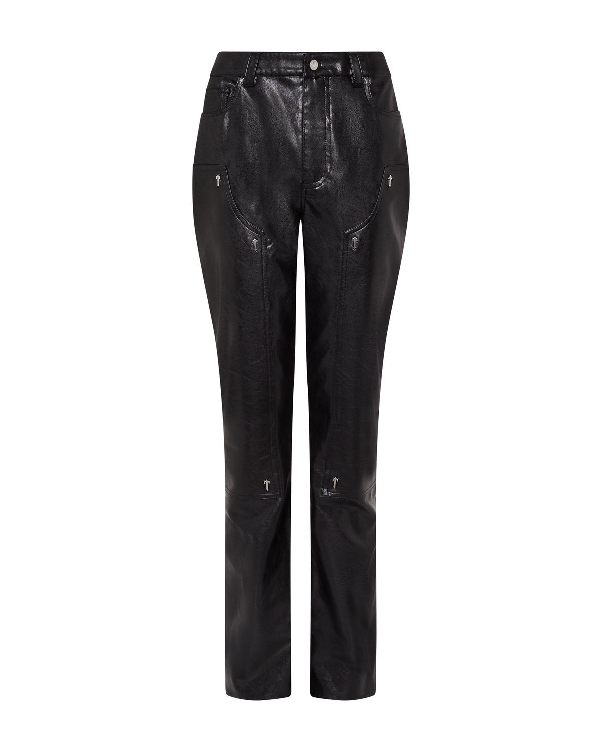 Black Womens Trapstar Irongate T Stud Vegan Leather Trousers | RKY-857049