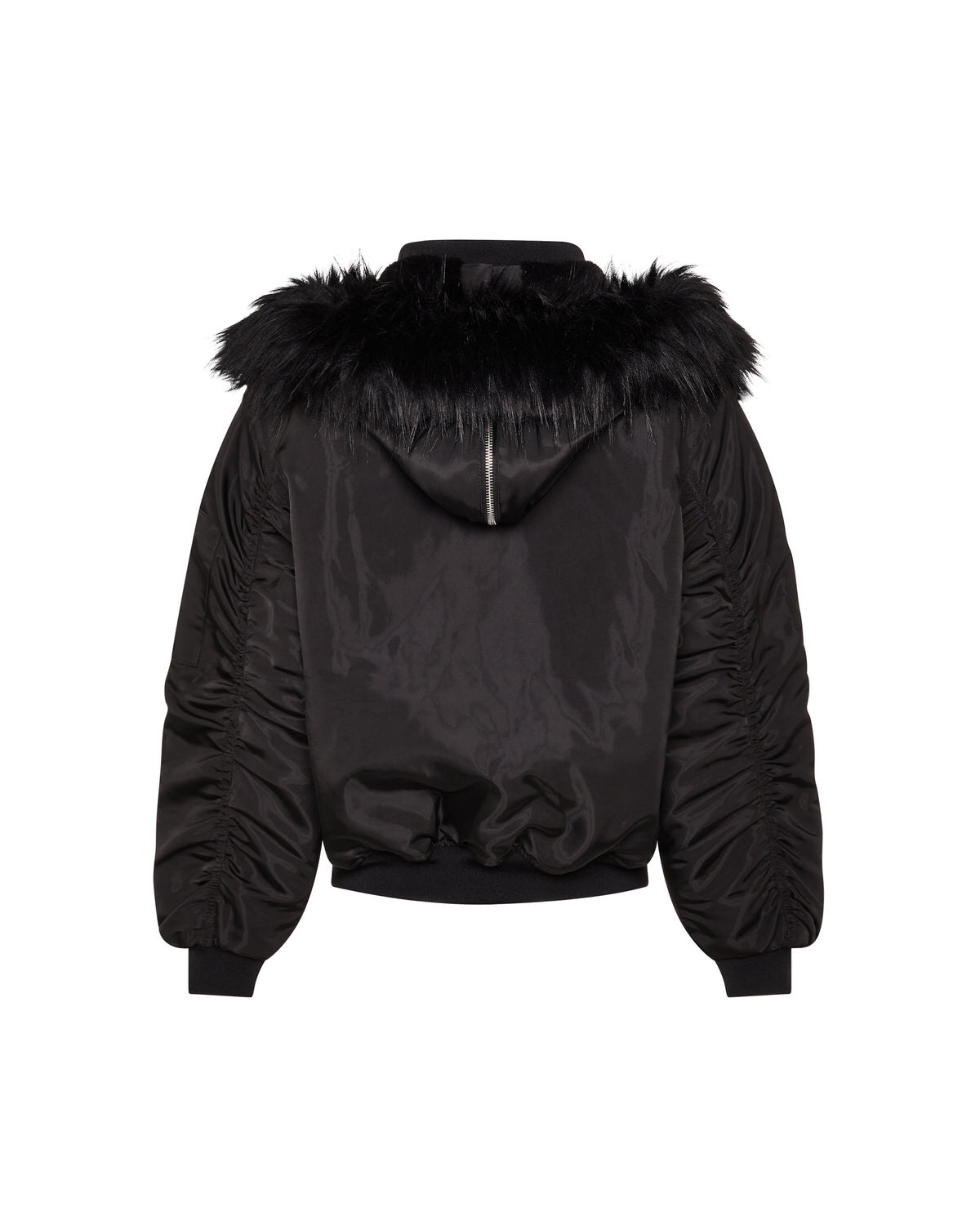 Black Womens Trapstar Script Fur Hood Bomber Jackets | BYC-859476