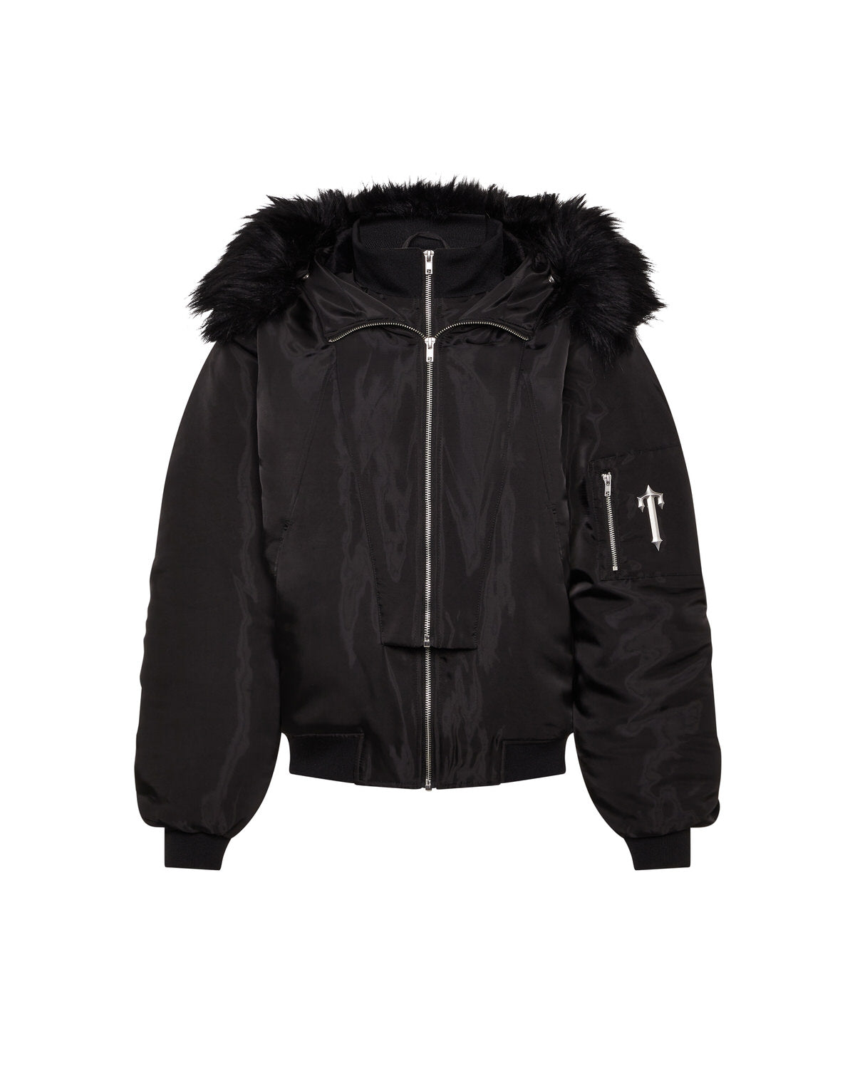 Black Womens Trapstar Script Fur Hood Bomber Jackets | BYC-859476