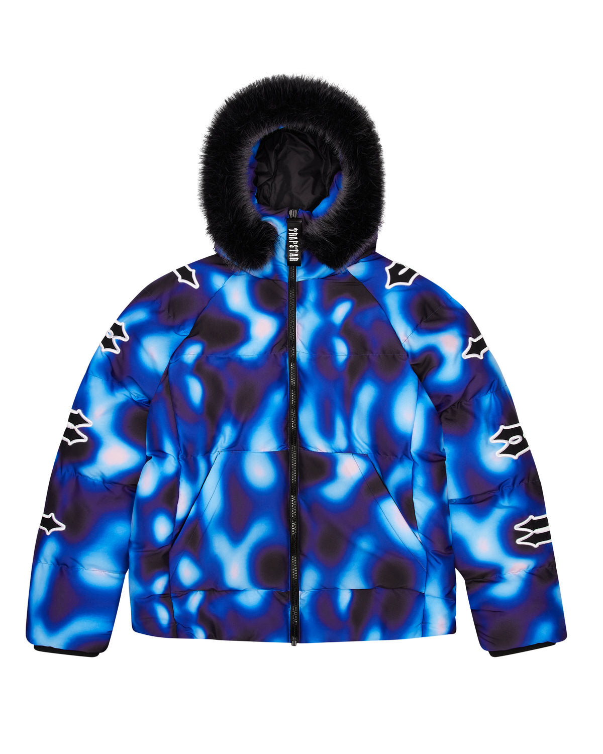 Black / Blue Mens Trapstar Hooded Irongate Sleeve Puffer Jackets | LCF-825034