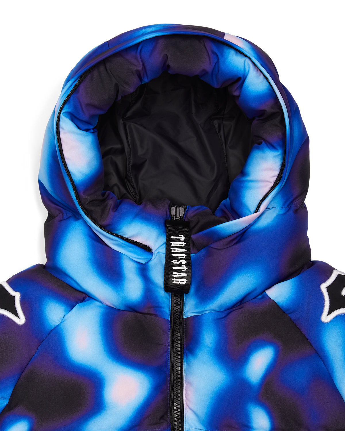 Black / Blue Mens Trapstar Hooded Irongate Sleeve Puffer Jackets | LCF-825034