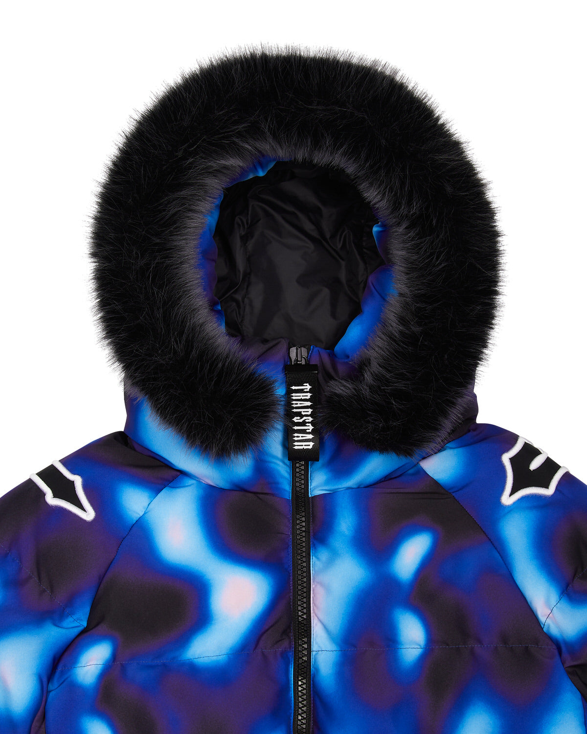 Black / Blue Mens Trapstar Hooded Irongate Sleeve Puffer Jackets | LCF-825034