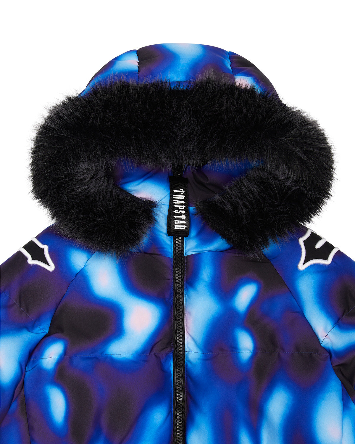 Black / Blue Mens Trapstar Hooded Irongate Sleeve Puffer Jackets | LCF-825034