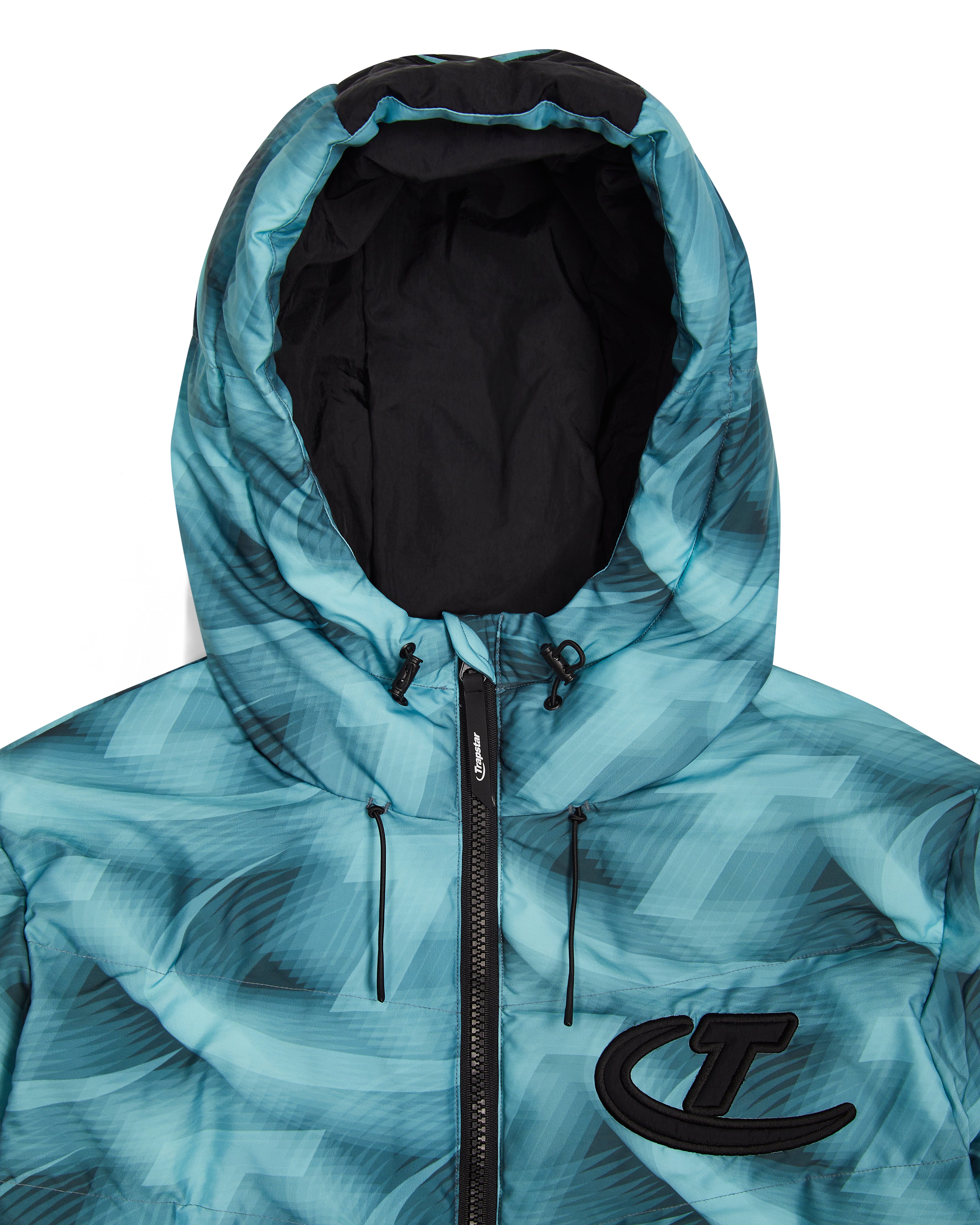 Black / Blue Mens Trapstar Hyperdrive Hooded Puffer Jackets | RPV-639824