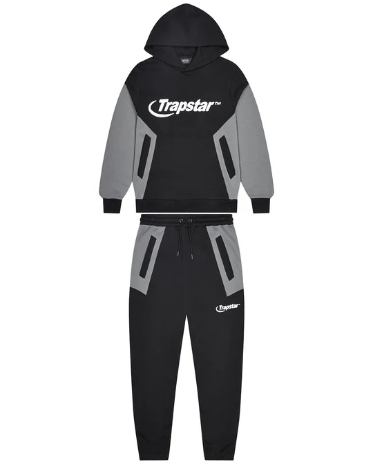 Black / Grey Mens Trapstar Chenille Hyperdrive Panel Tracksuits | IPW-046738