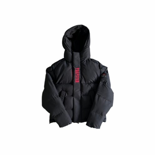 Black / Red Mens Trapstar Decoded 2022 Hooded Puffer Jackets | BAN-520837