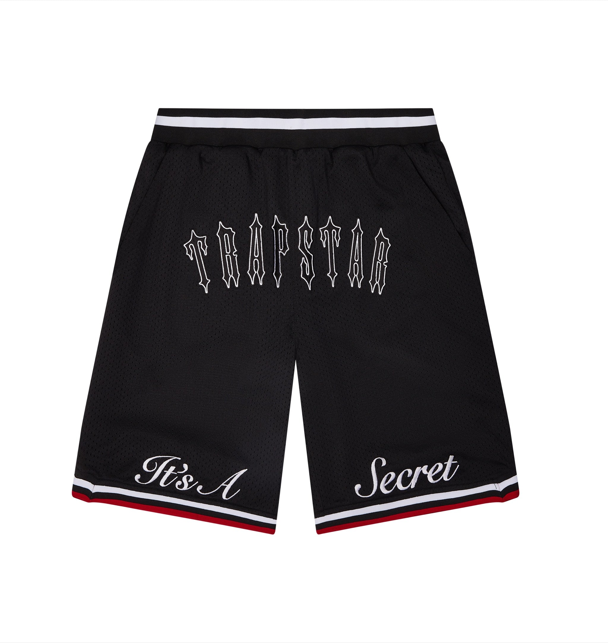 Black / Red Mens Trapstar It\'s A Secret Irongate Arch Shorts | IMV-175483