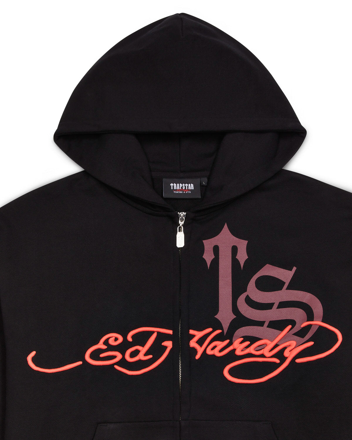 Black / Red Mens Trapstar x Ed Hardy Script Hoodie | PJB-726150