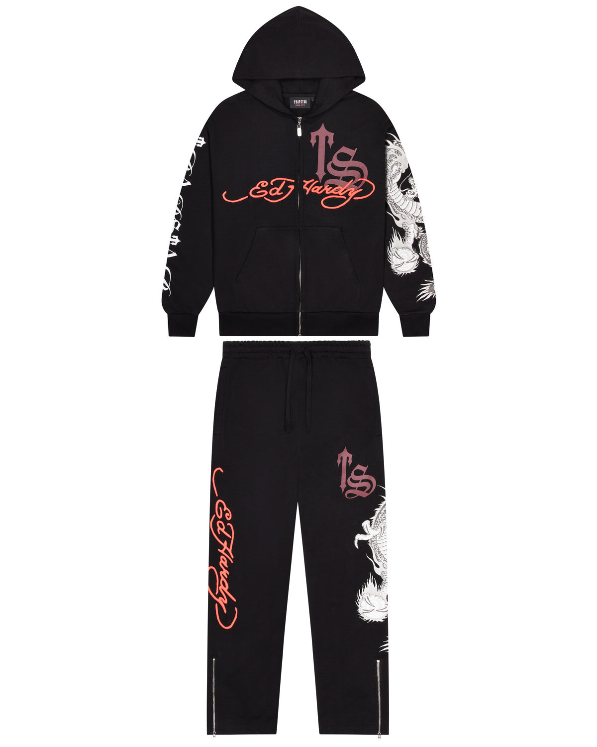 Black / Red Mens Trapstar x Ed Hardy Script Hoodie | PJB-726150