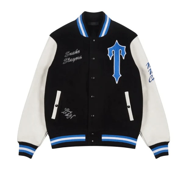 Black / White Mens Trapstar Snake Slayers Varsity Jackets | OCA-097258