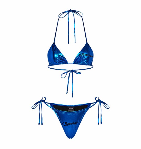 Blue Womens Trapstar Hyperdrive Metallic Tie Side Bikini Bottoms | XZQ-426830