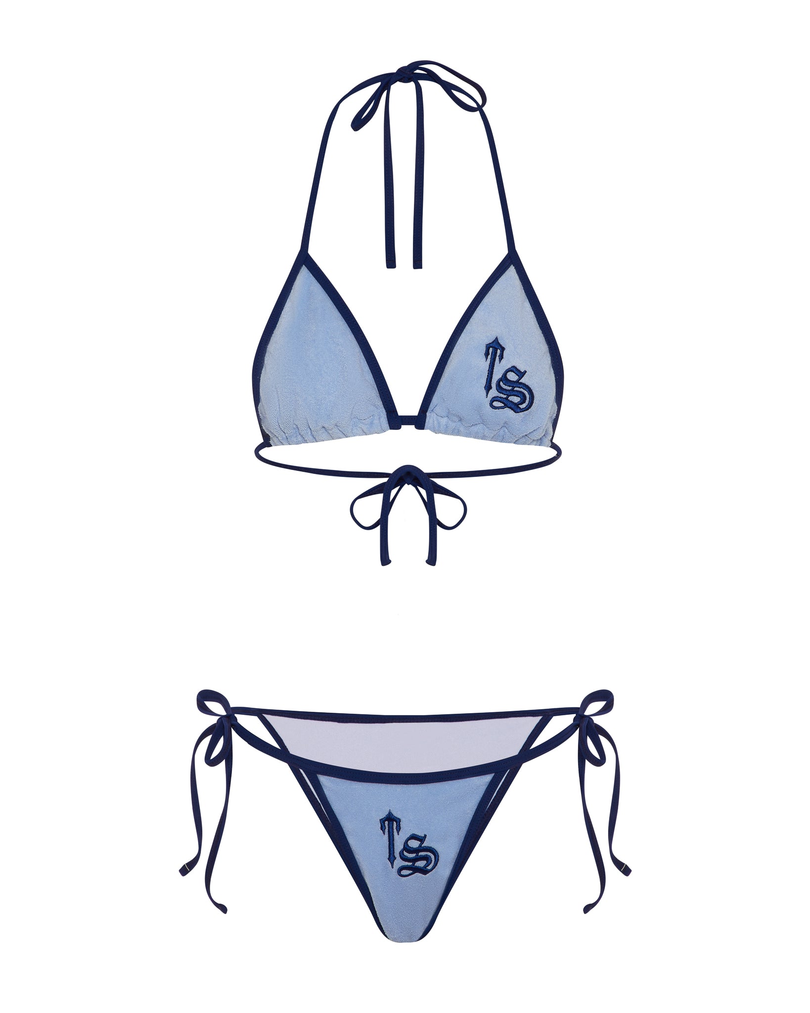 Blue Womens Trapstar Terry Script Bikini Bottoms | RTA-748206