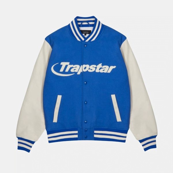 Blue / White Mens Trapstar Hyperdrive Chenile Varsity Jackets | YGU-473196