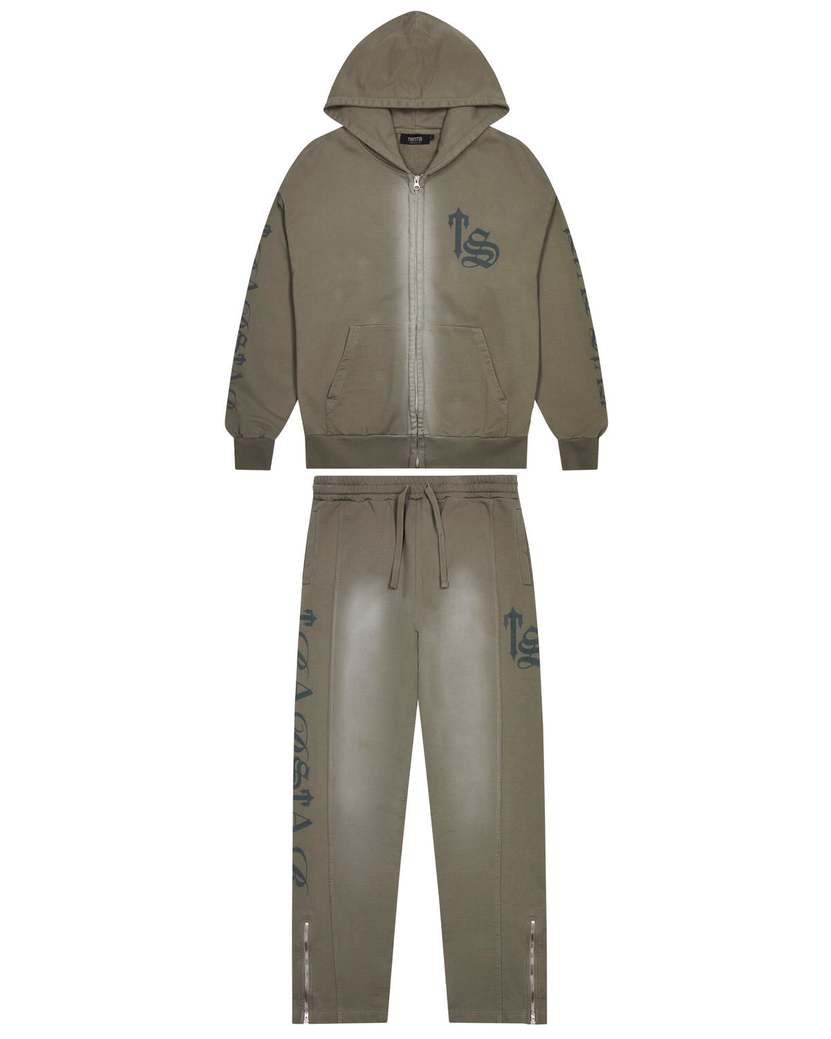 Dark Khaki Mens Trapstar Script Spray Tracksuits | RSA-184325