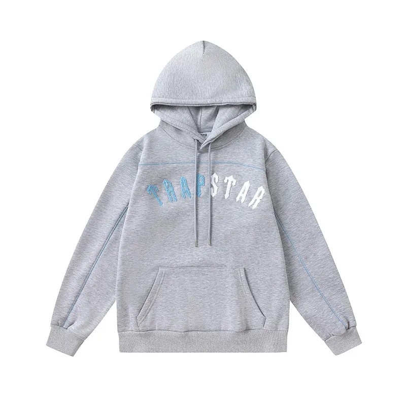 Grey Mens Trapstar Blue-White Logo Hoodie | JAI-038917