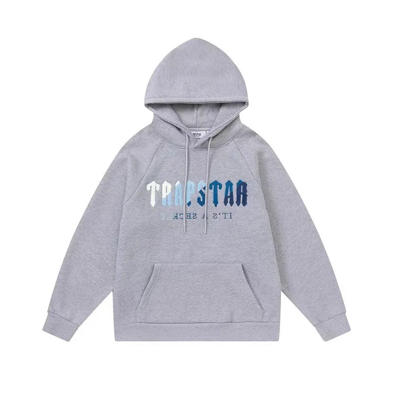 Grey Mens Trapstar Blue Logo Hoodie | UST-168294