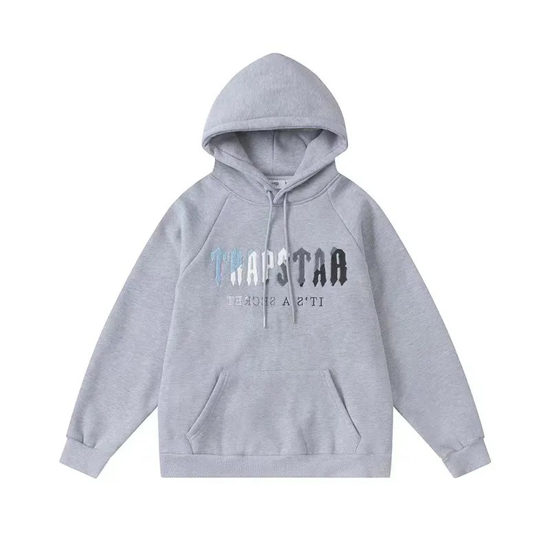 Grey Mens Trapstar It’s A Secret Blue-Gray Logo Hoodie | KWB-927468