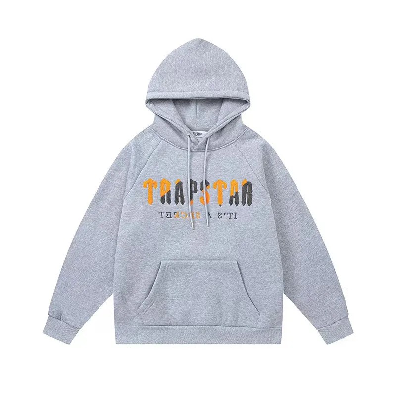 Grey Mens Trapstar It’s A Secret Yellow Logo Hoodie | PGH-507892