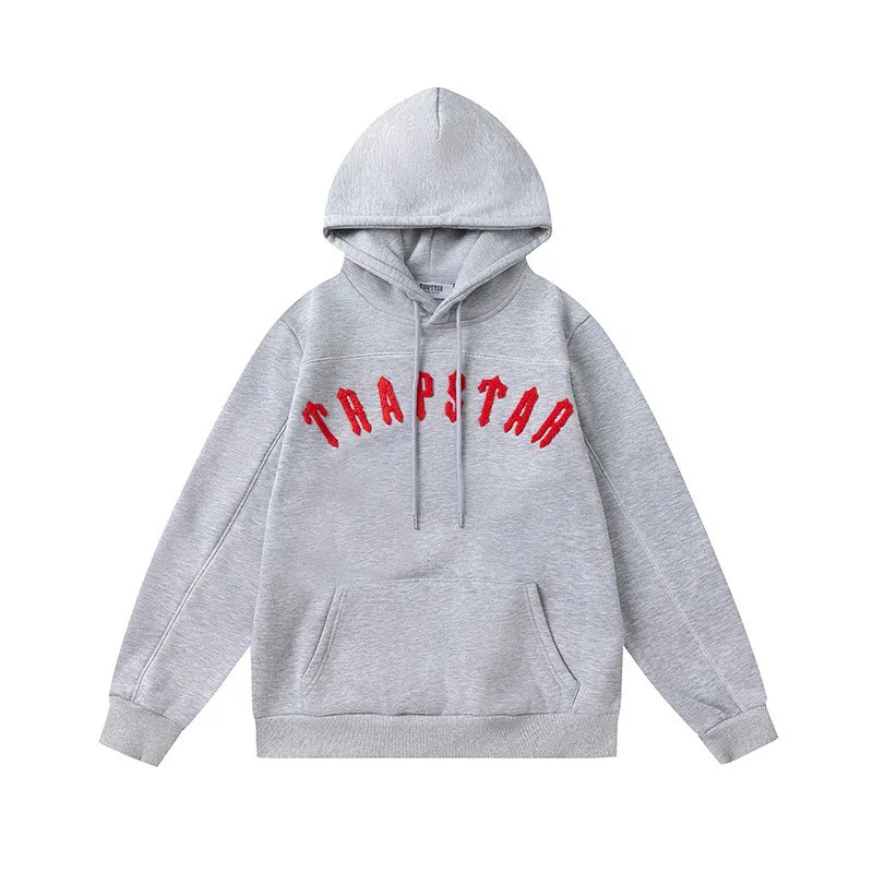 Grey Mens Trapstar Red Logo Hoodie | YEF-941350