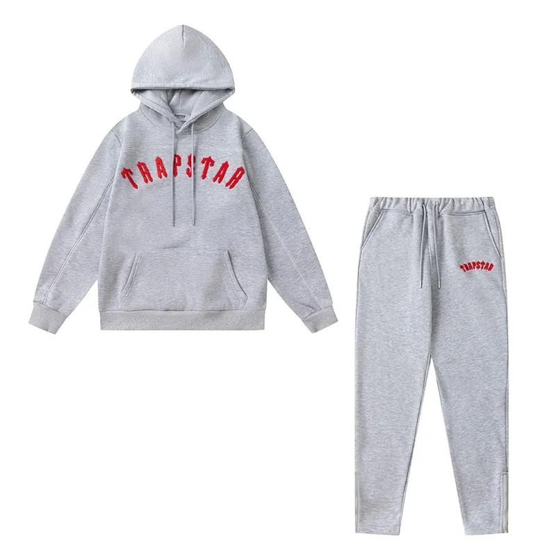 Grey Mens Trapstar Red Logo Tracksuits | TUK-196345