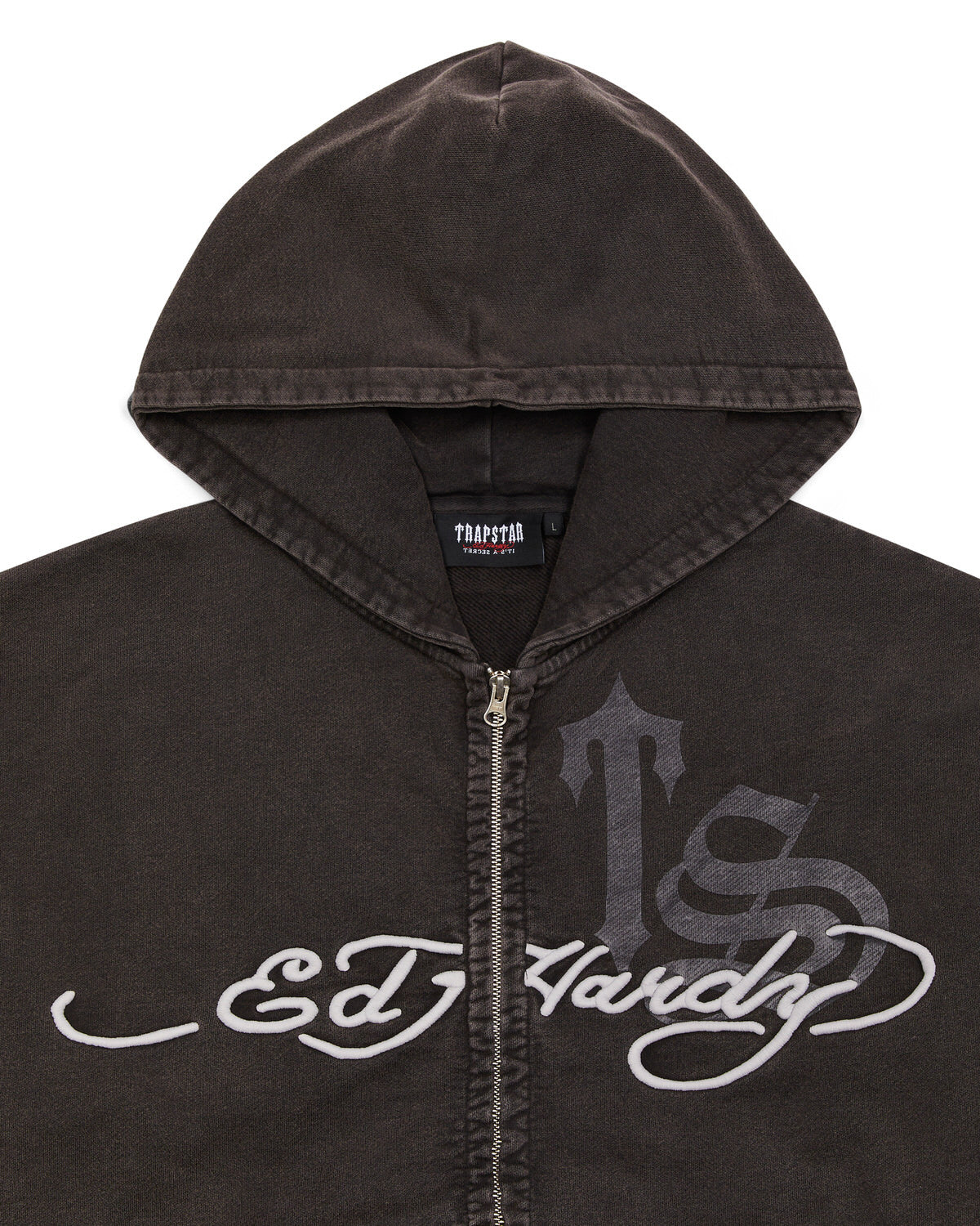 Grey Mens Trapstar x Ed Hardy Script Hoodie | QOX-896724