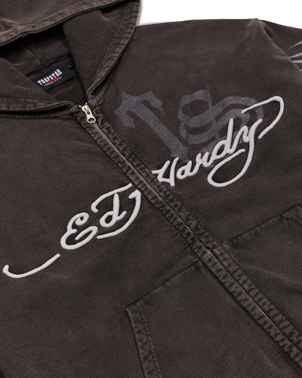 Grey Mens Trapstar x Ed Hardy Script Hoodie | QOX-896724