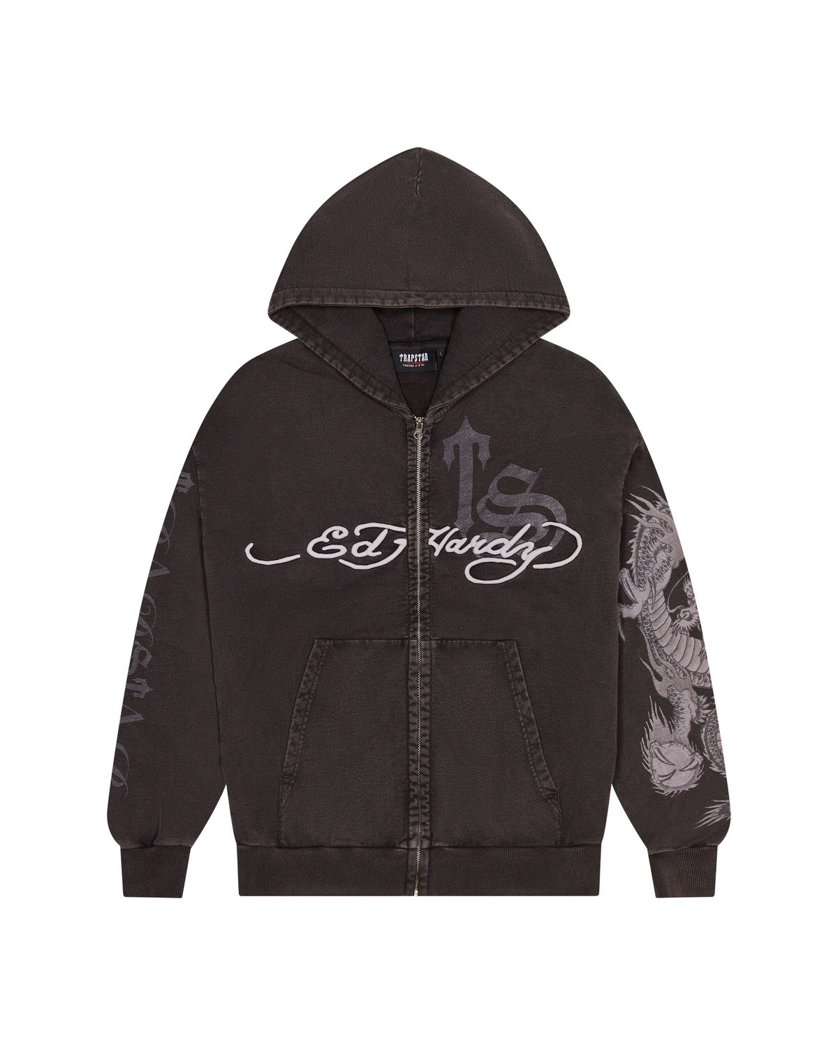 Grey Mens Trapstar x Ed Hardy Script Hoodie | QOX-896724